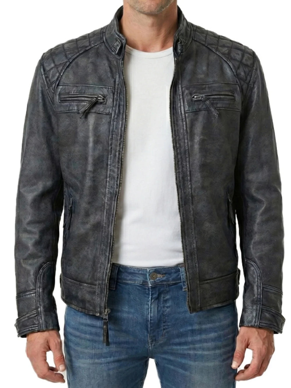 Johnson-Mens-Black-Distressed-Washed-Leather-Biker-Style-Jacket