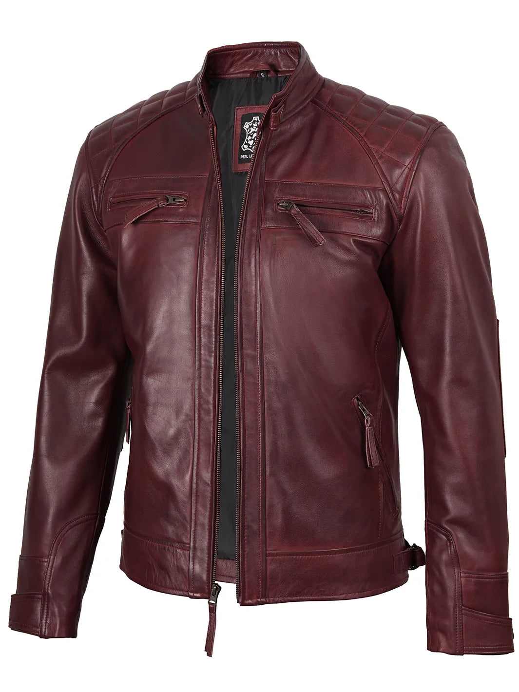 Johnson Burgundy Quilted Motorcycle Leather Jacket