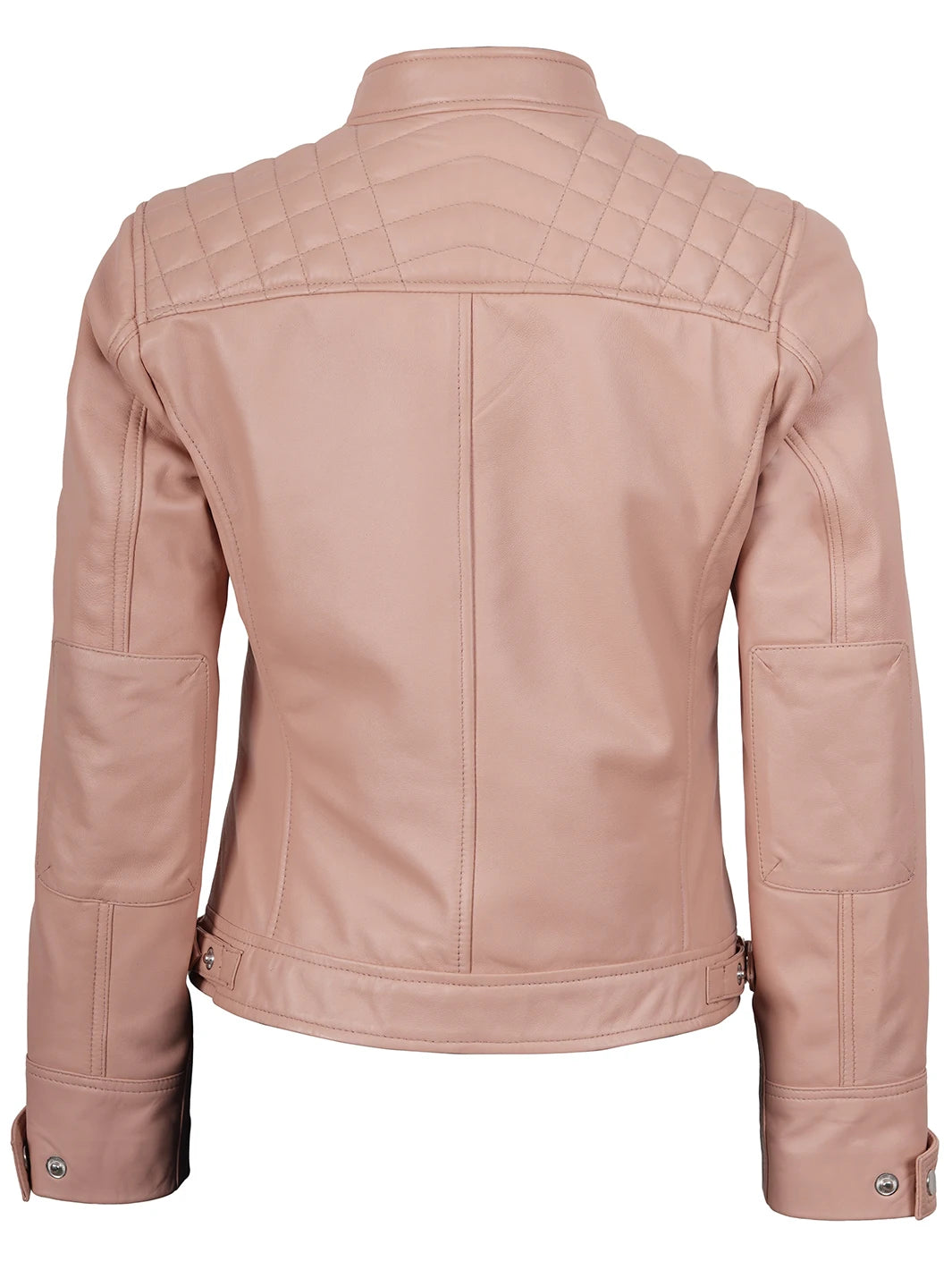 Johnson Womens Pink Quilted Cafe Racer Leather Jacket