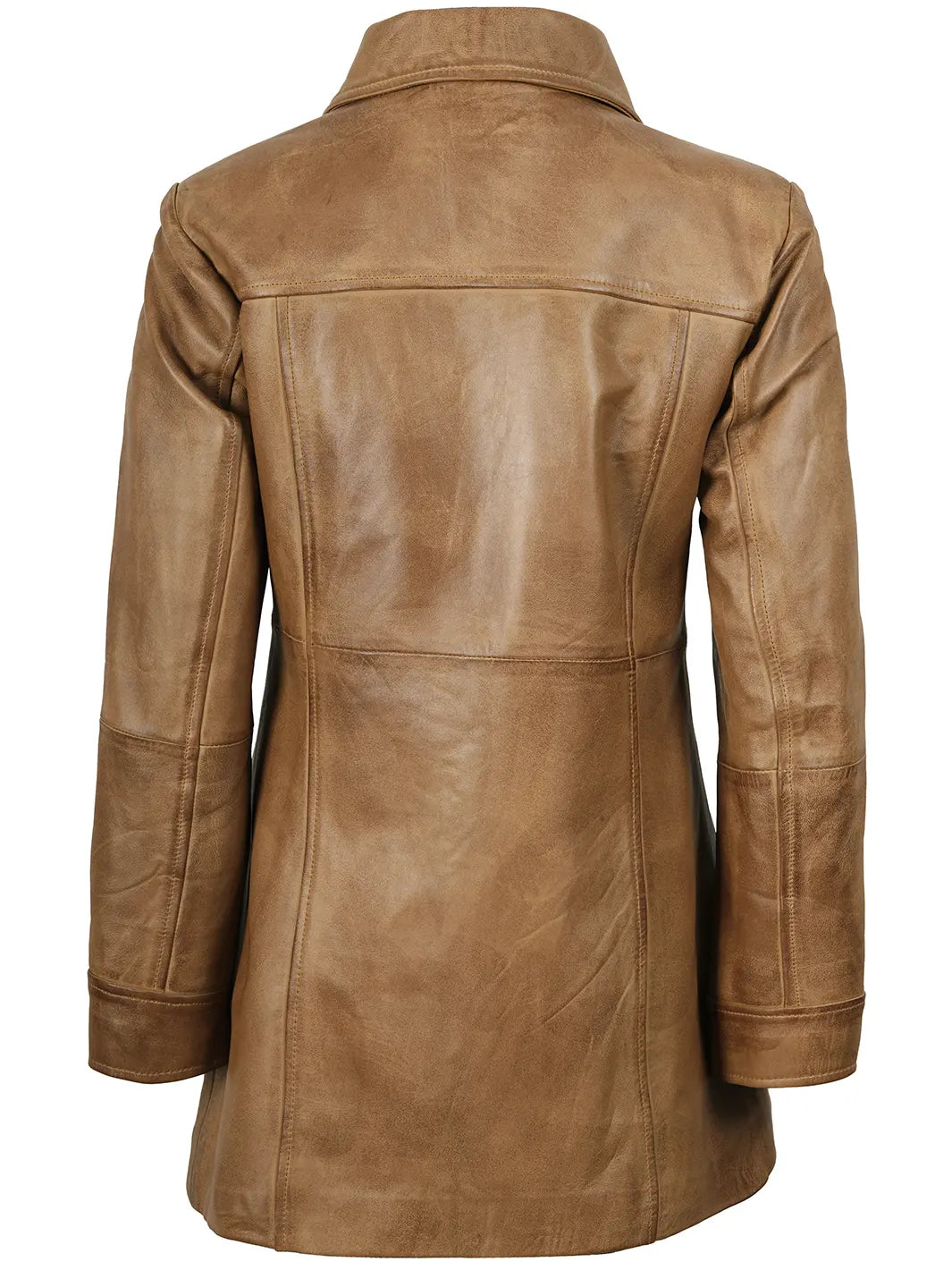 Kandis Camel Brown Real Leather Car Coat Womens 