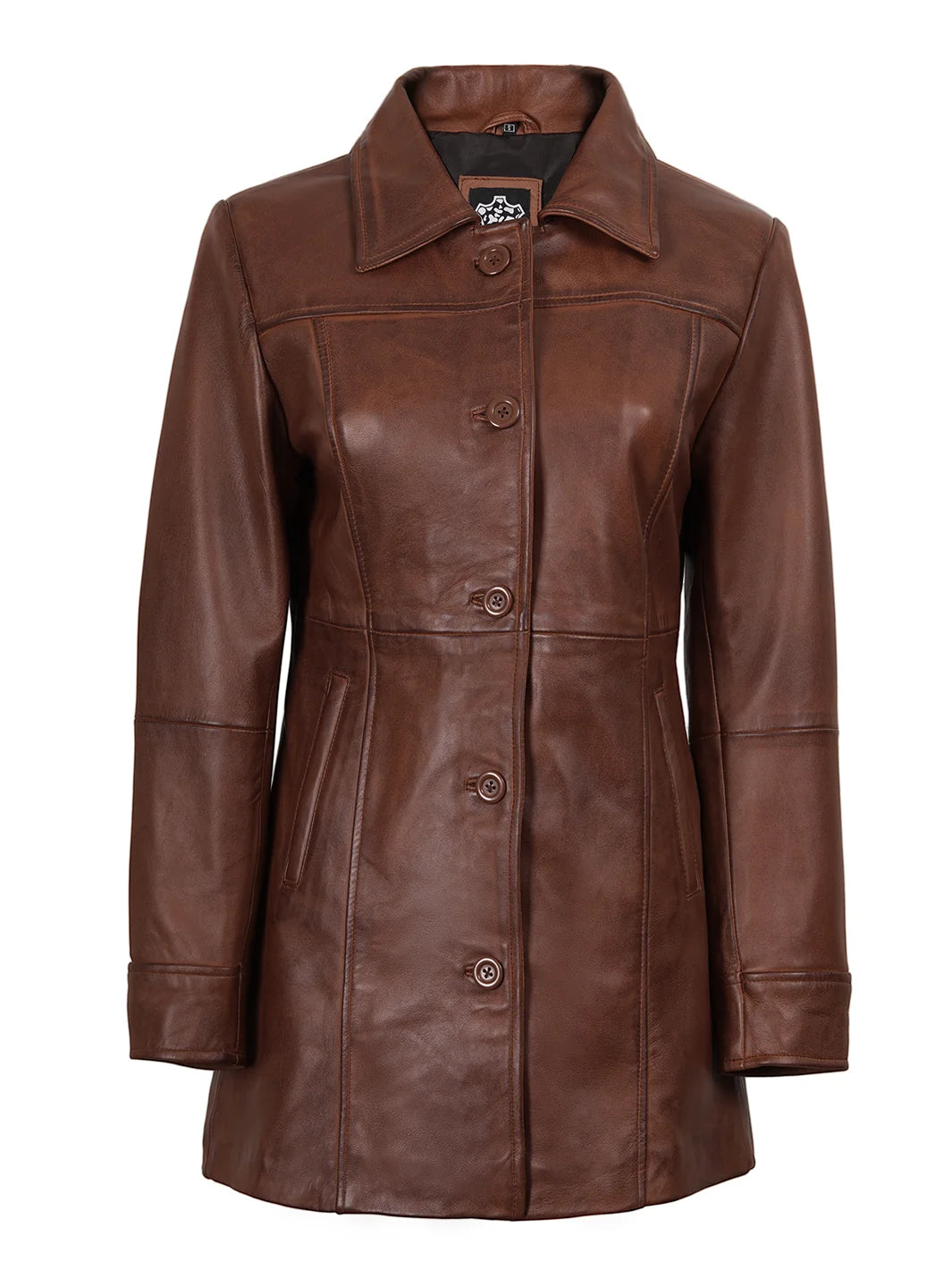 Kandis Cognac Brown Leather Car Coat Womens 