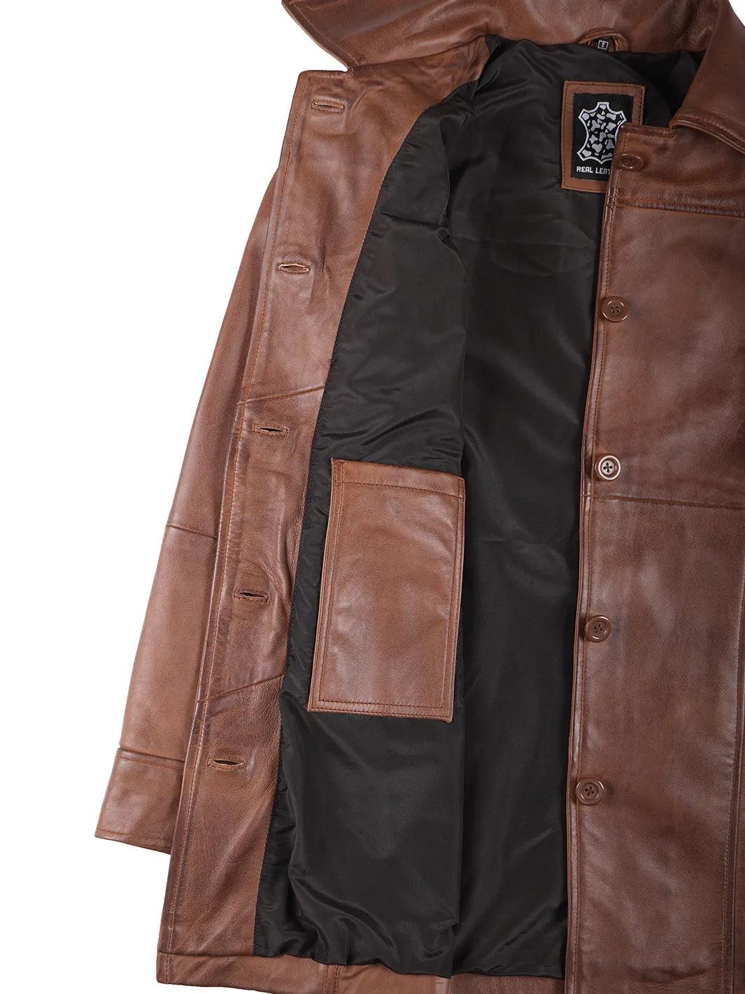 Kandis Cognac Brown Leather Car Coat for Womens 
