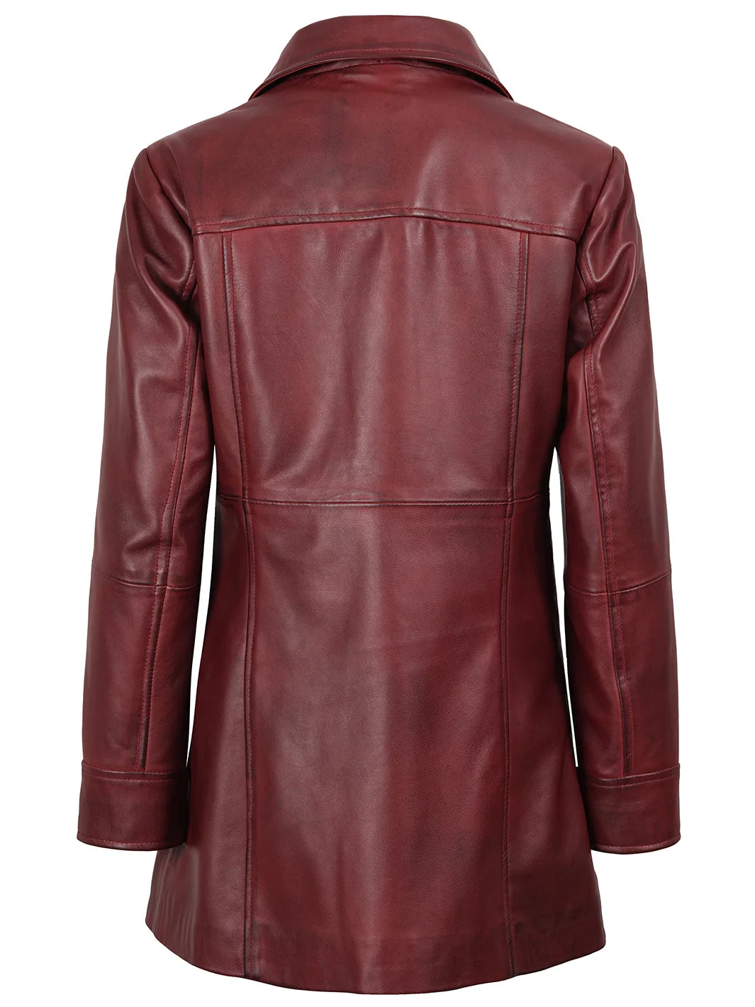 Kandis Womens Burgundy Real Leather Car Coat