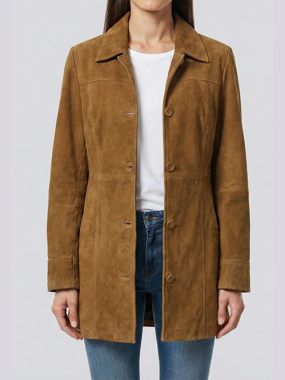 Kandis Womens Light Brown Suede Car Coat