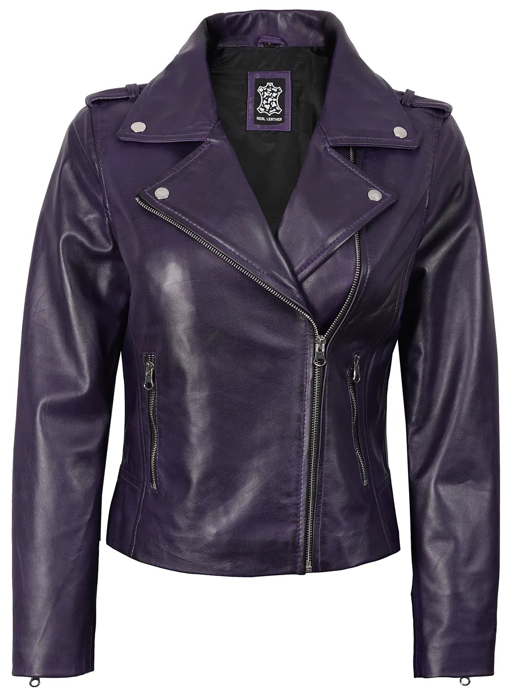 Kirsten Purple Asymmetrical Motorcycle Leather Jacket for Women