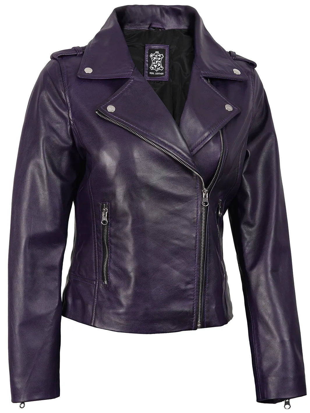 Kirsten Purple Asymmetrical Motorcycle Leather Jacket for Womens 