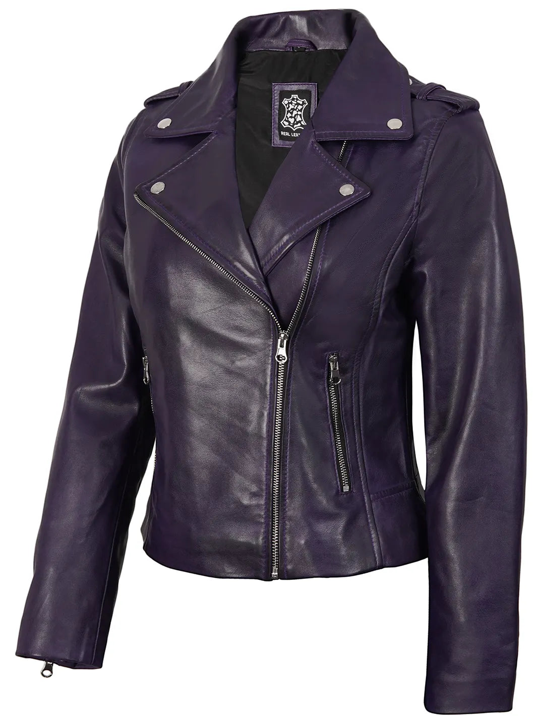 Kirsten Women's Purple Asymmetrical Motorcycle Leather Jacket