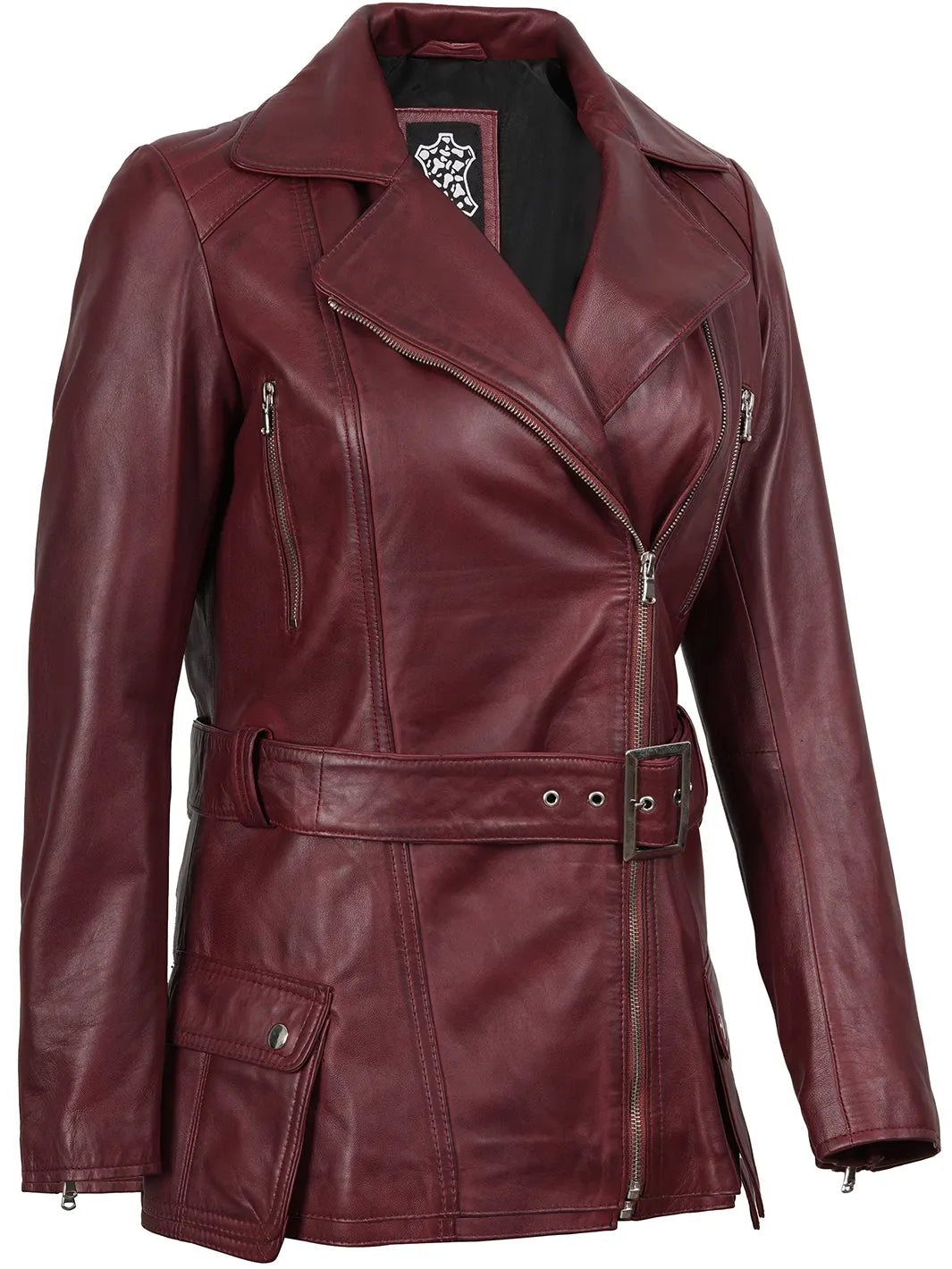 Leather Jacket Womens Bugundy Biker 