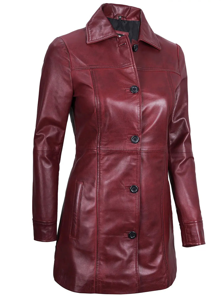 Leather car coat women