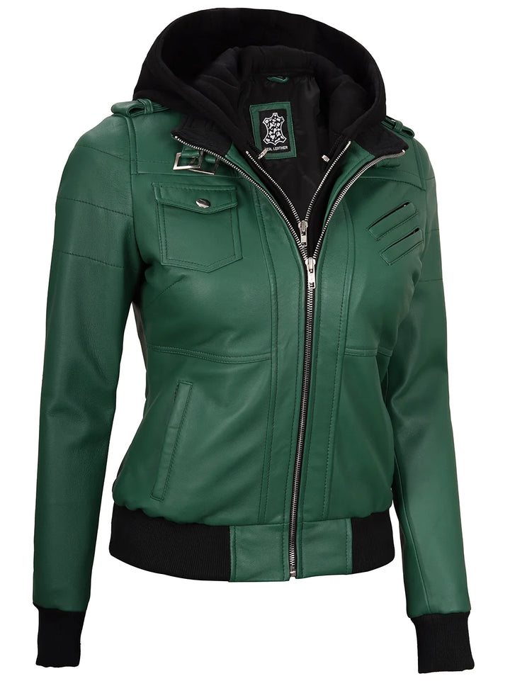 Leather hooded jacket womens