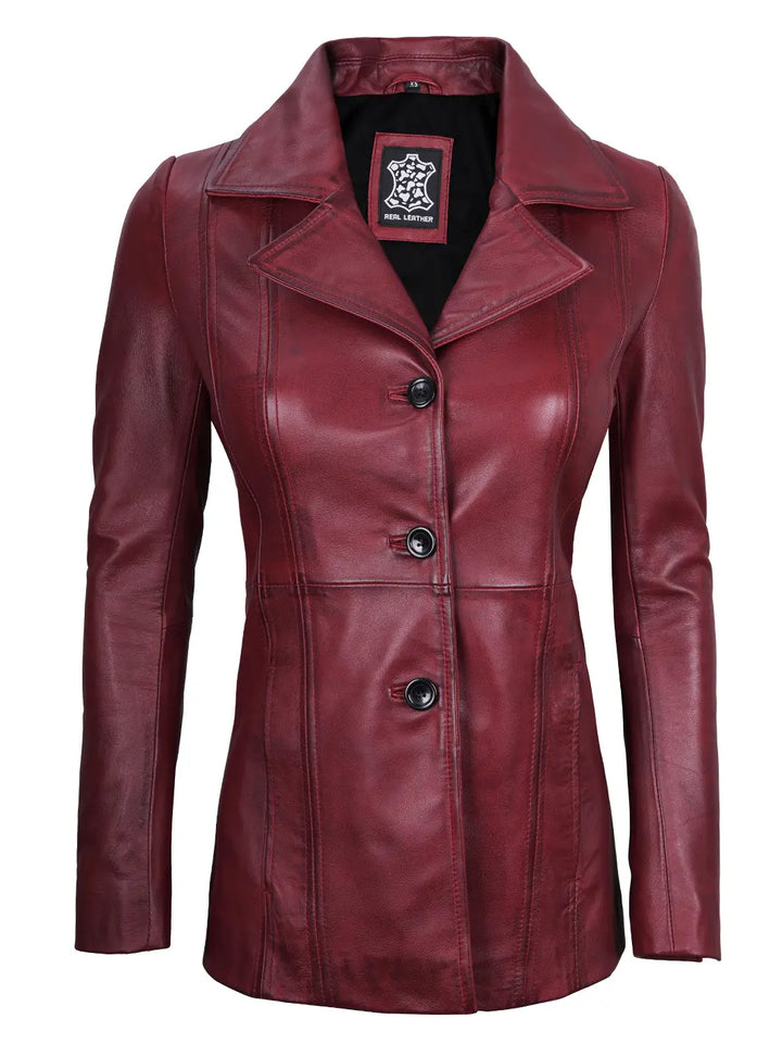 Leather maroon blazer