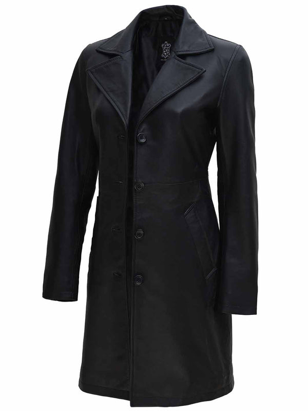 Womens Black Leather Coat