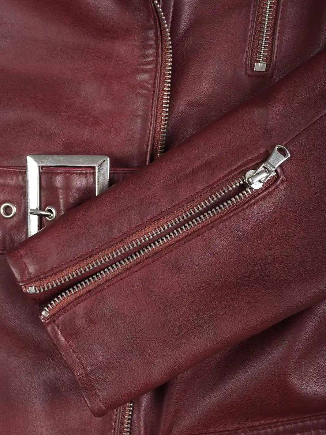 Maroon Leather Jacket Womens Biker Features 