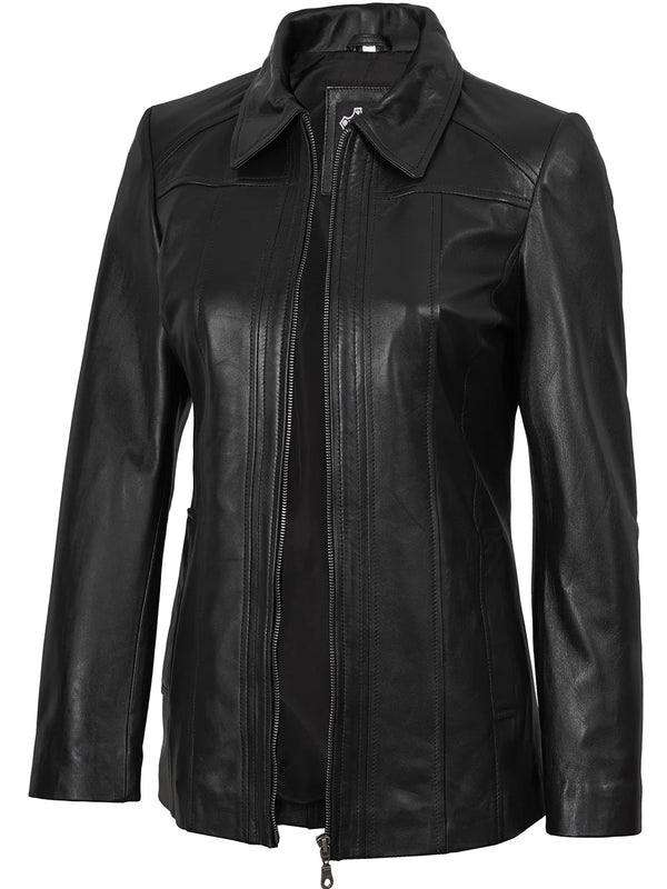 Marsha Women's Black Leather Car Coat