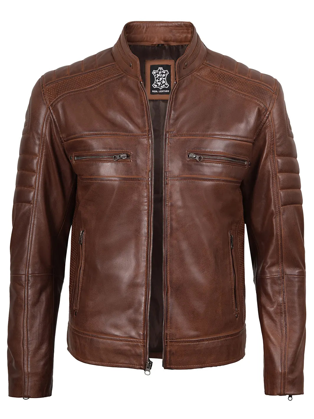 Men Brown Cafe Racer Leather Jacket