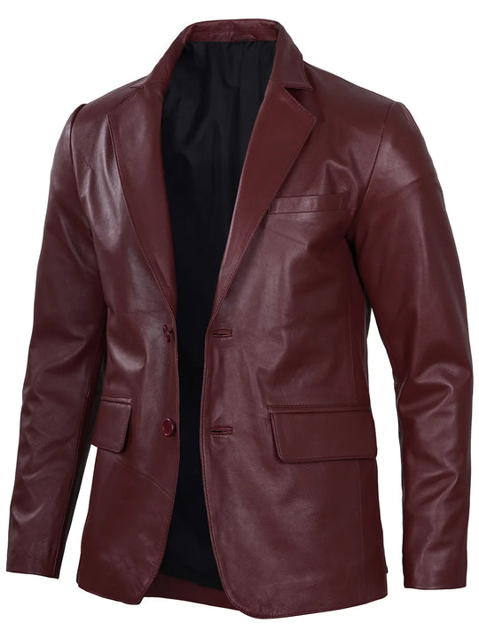 Men's Maroon Leather Blazer