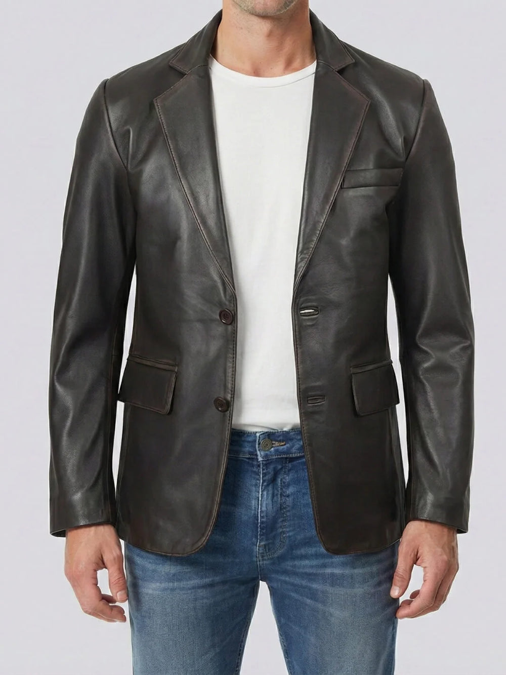 Men's Rub-Off Blazer Brown Genuine Lambskin Leather