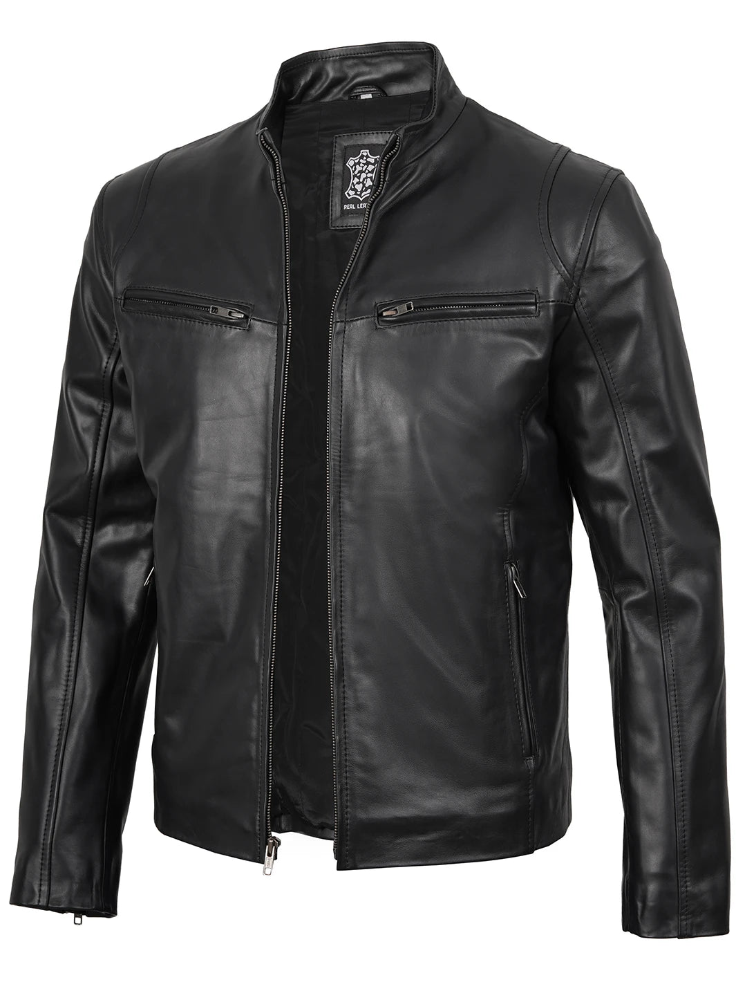 Men's Black Cafe Racer Leather Jacket