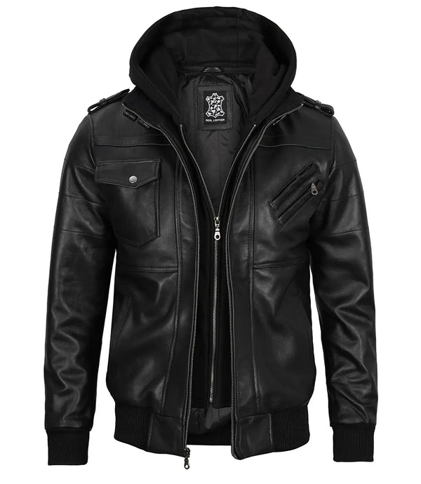 Edinburgh Men's Black Hooded Bomber Jacket