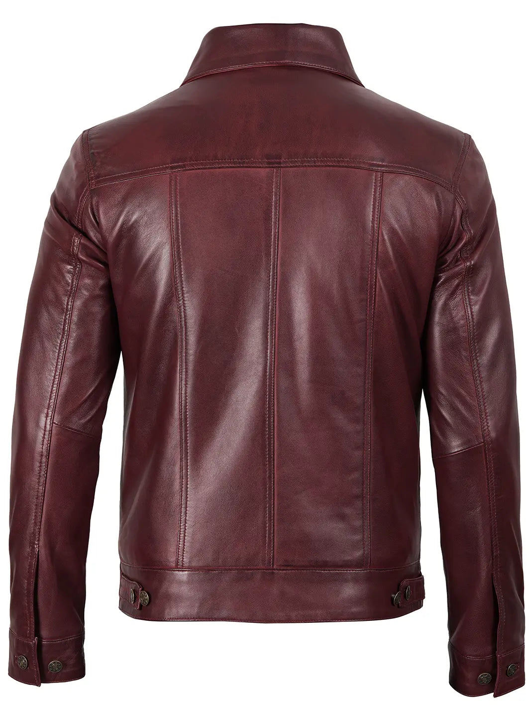 Men's Burgundy Real Leather Trucker Jackets