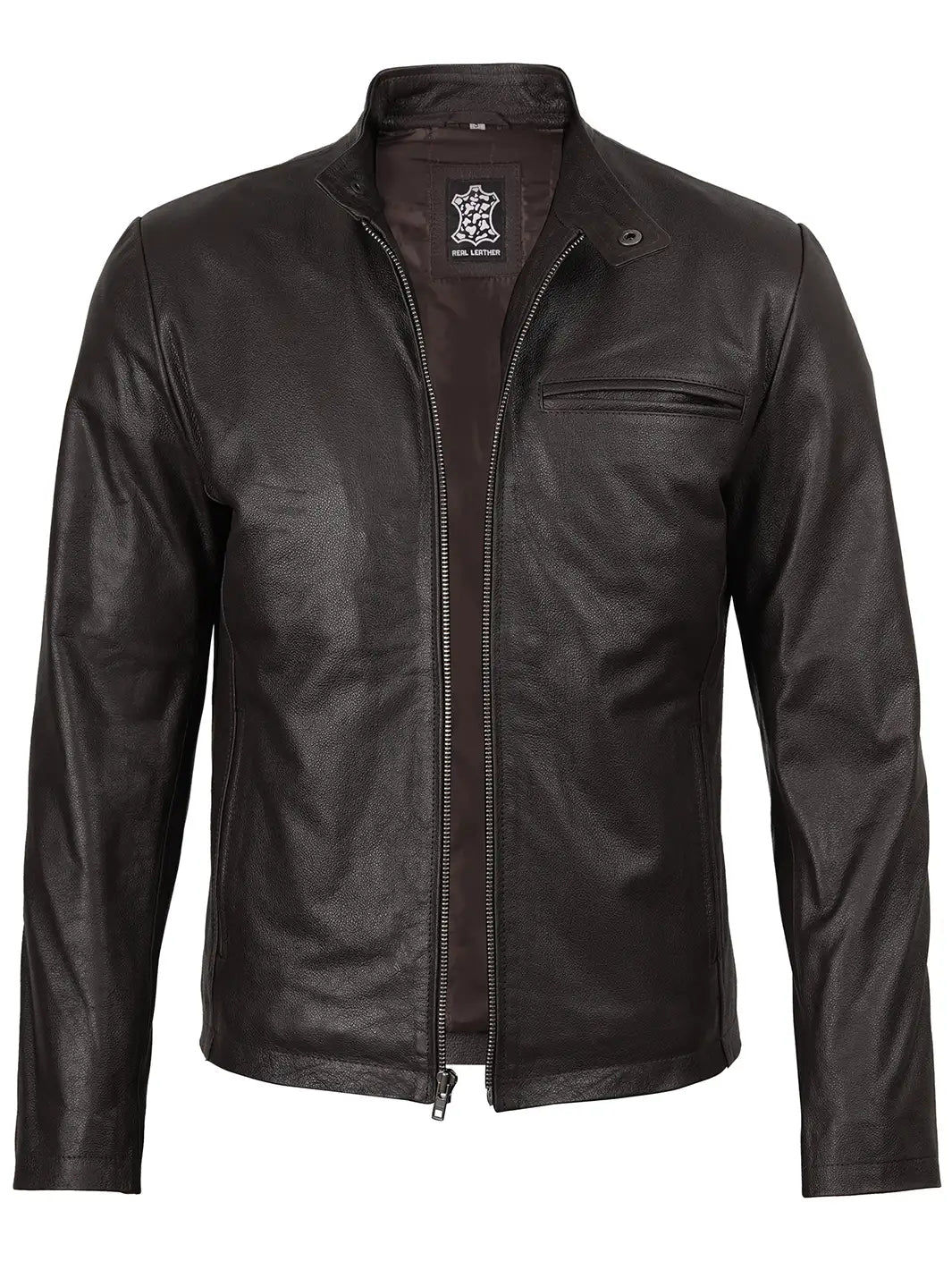 Men's Dark Brown Cowhide Cafe Racer Leather Jacket