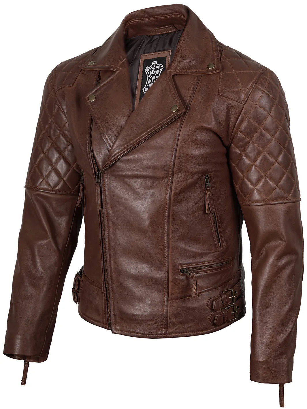 Men's Dark Brown Quilted Asymmetrical Leather Biker Jacket