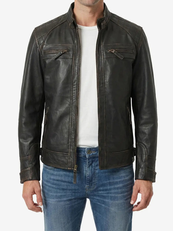 その他 DAIYAMOND 11 Men's Distressed Brown Biker Style Leather Jacket – Decrum