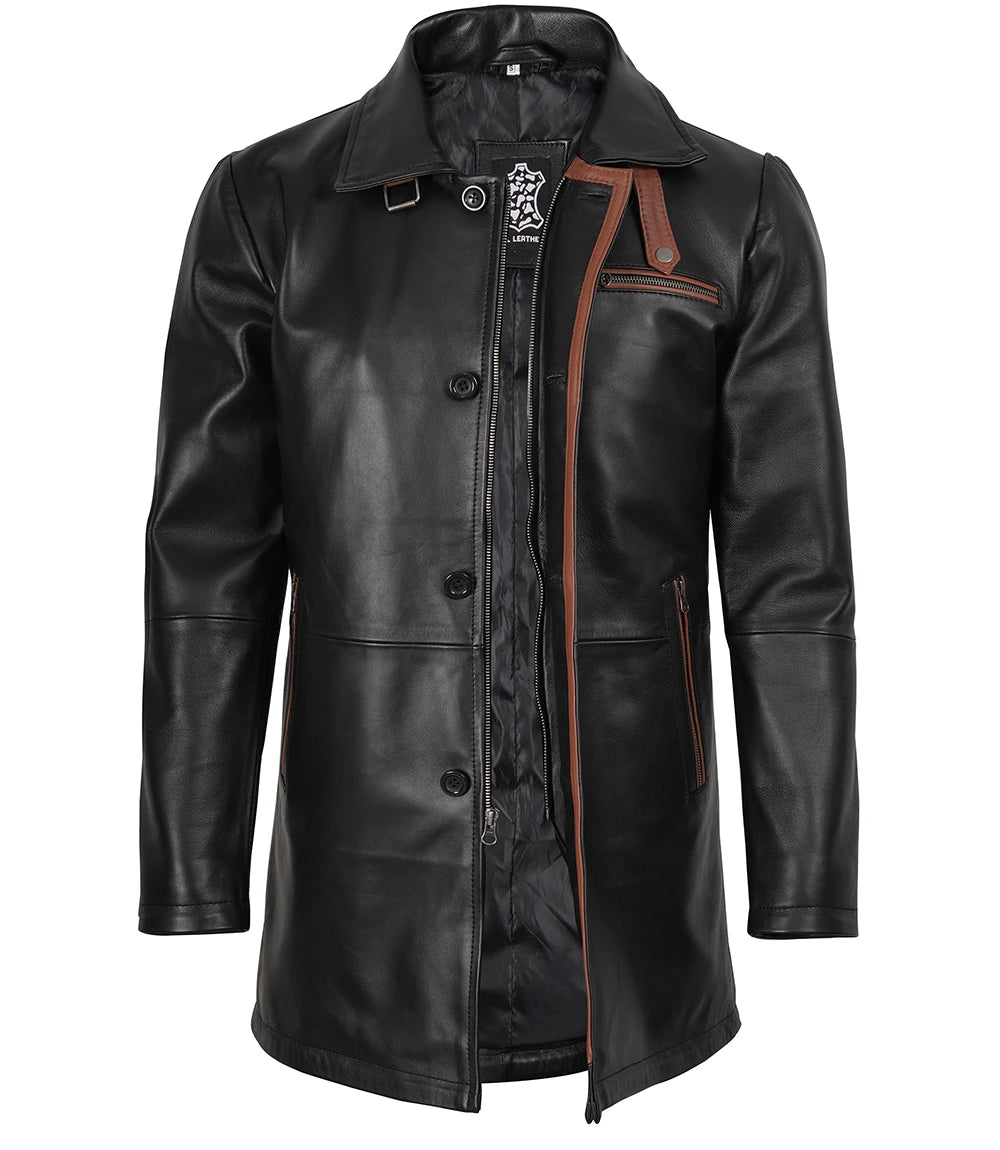 Mens Black Leather Car Coat - Real Lambskin Leather – Decrum