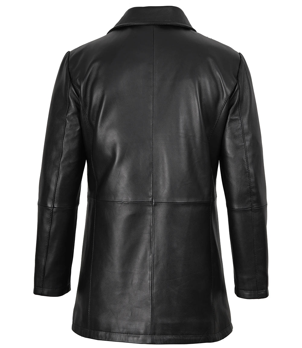 Mens Black Leather Car Coat - Real Lambskin Leather – Decrum
