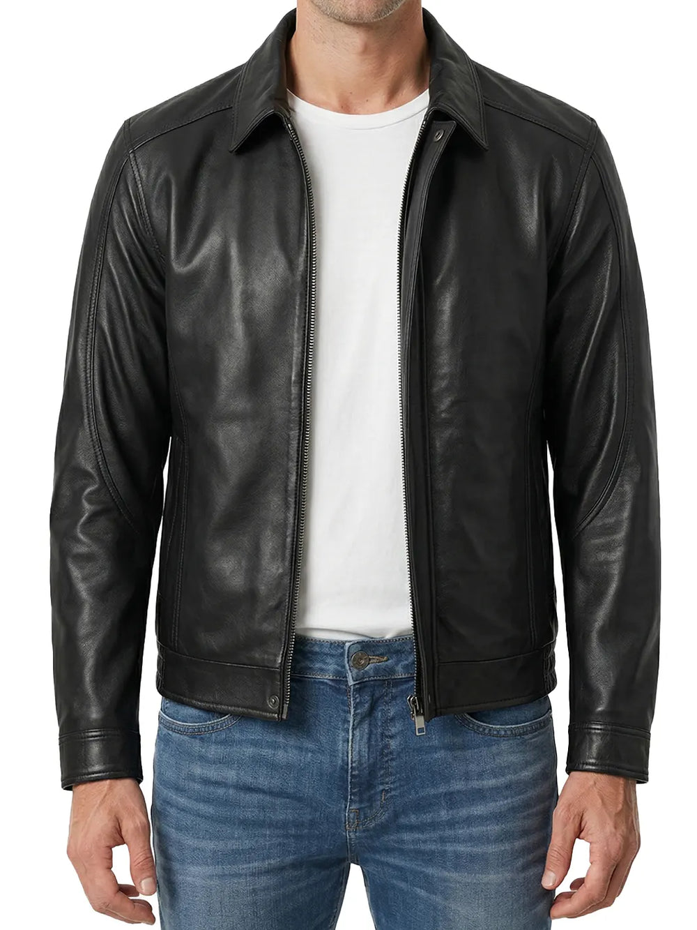 Mens-Black-Shirt-Collar-Style-Real-Leather-Jacket