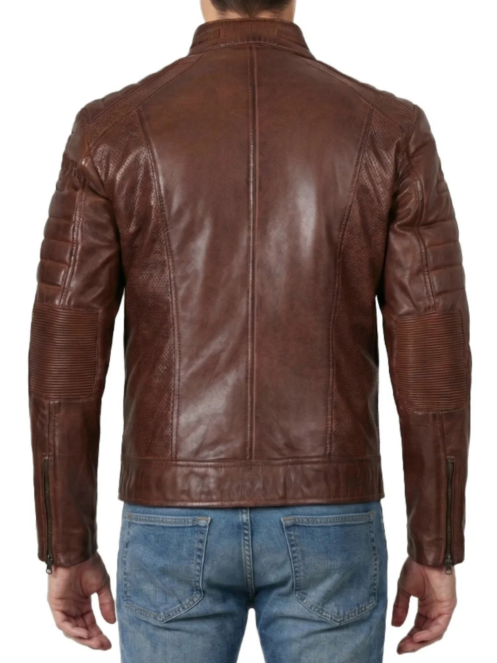 Men's Cognac Brown Leather Cafe Racer Jacket – Decrum