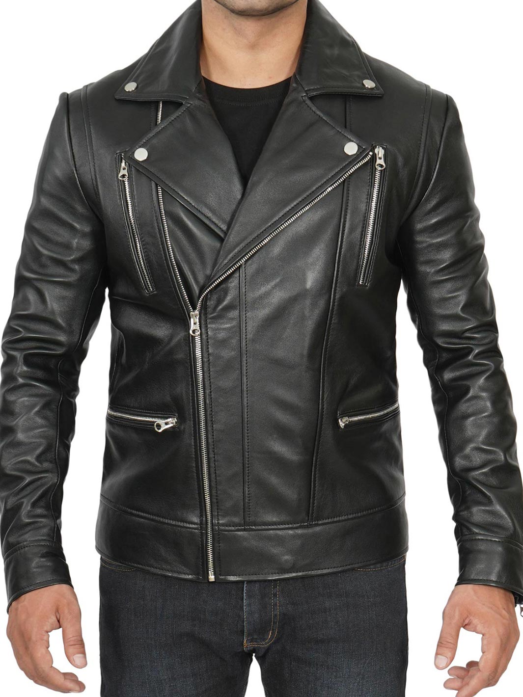 Men biker leather jacket black | Real lambskin leather | Decrum