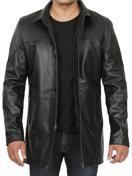 Bristol Mens Black Leather Car Coat | Sale – Decrum