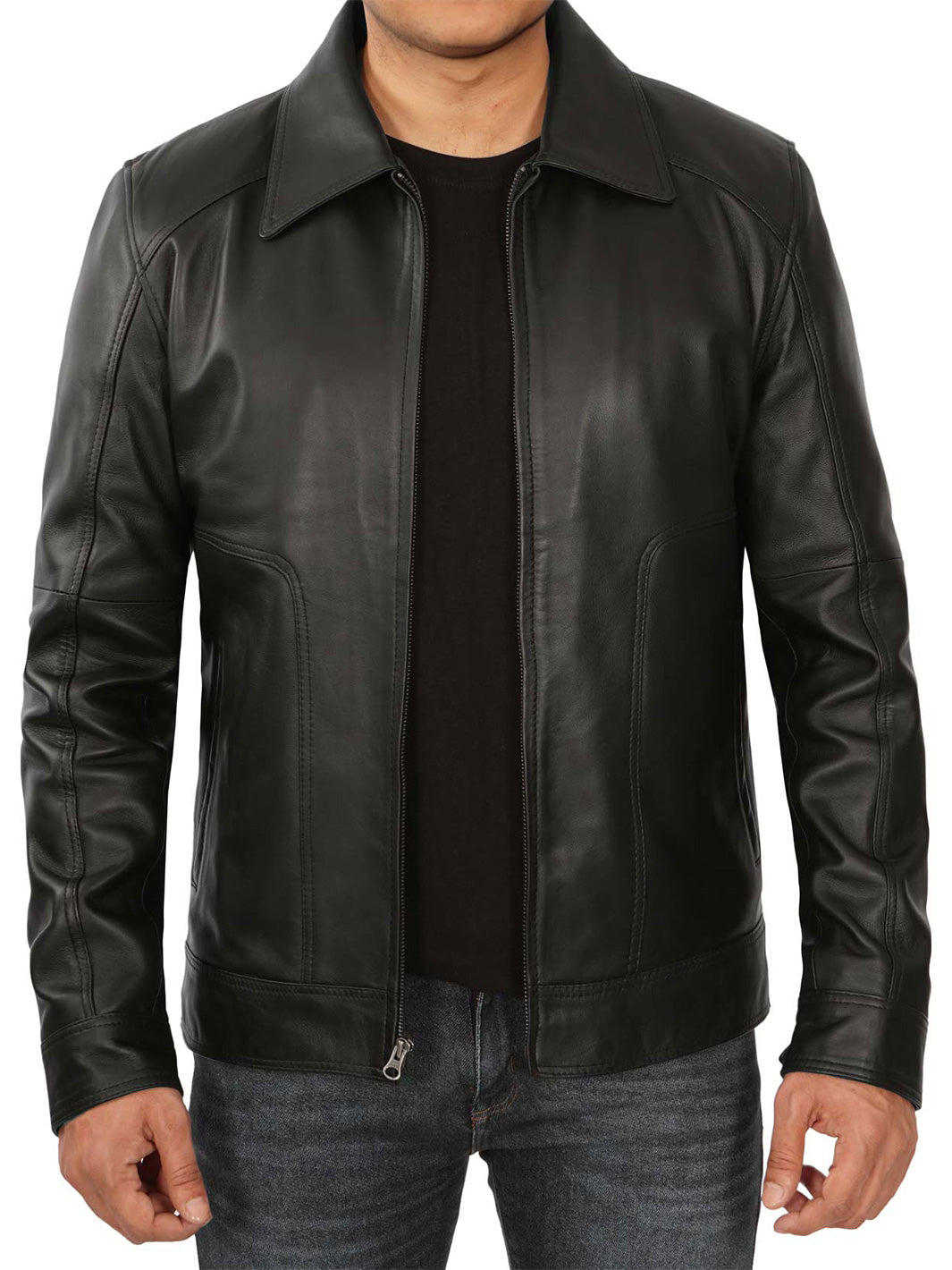 Mens Black leather biker jacket