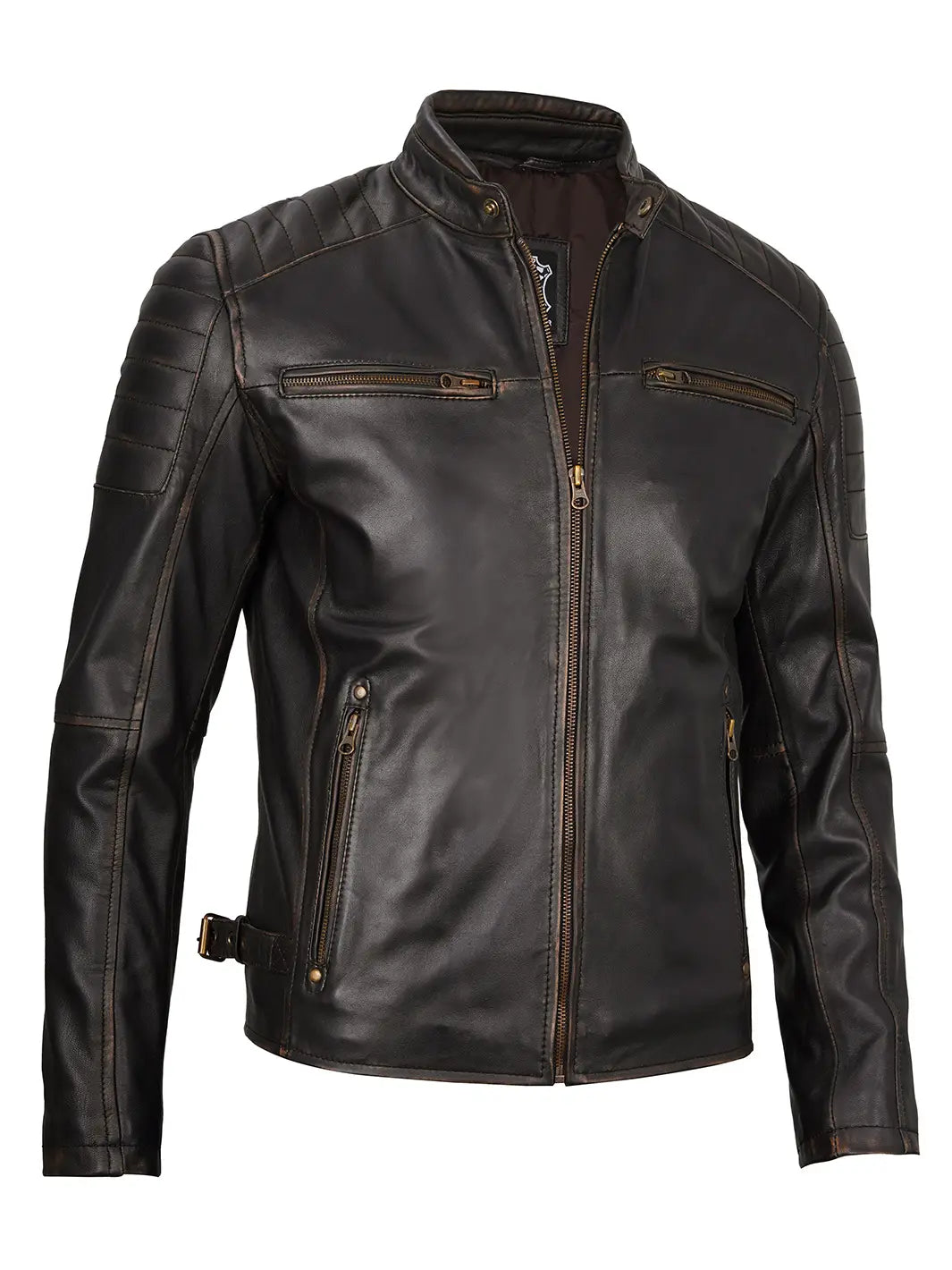 Mens Dark Brown Cafe Racer Leather Jacket