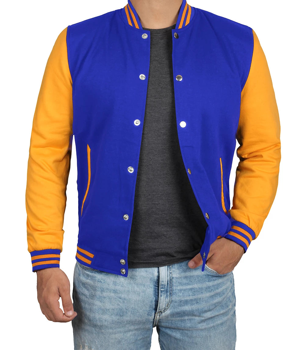 Mens Plain Blue & Yellow Varsity Jacket