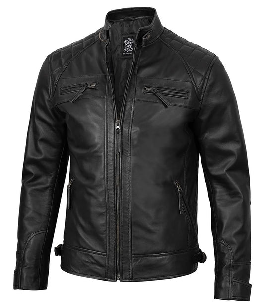 Mens Biker Black Leather Jacket