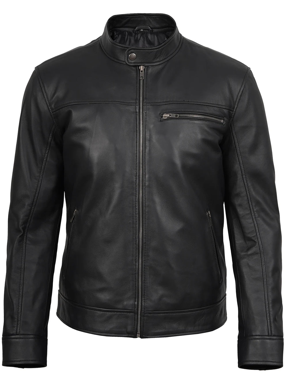 Bickford Mens Black Cafe Racer Style Real Leather Jacket – Decrum