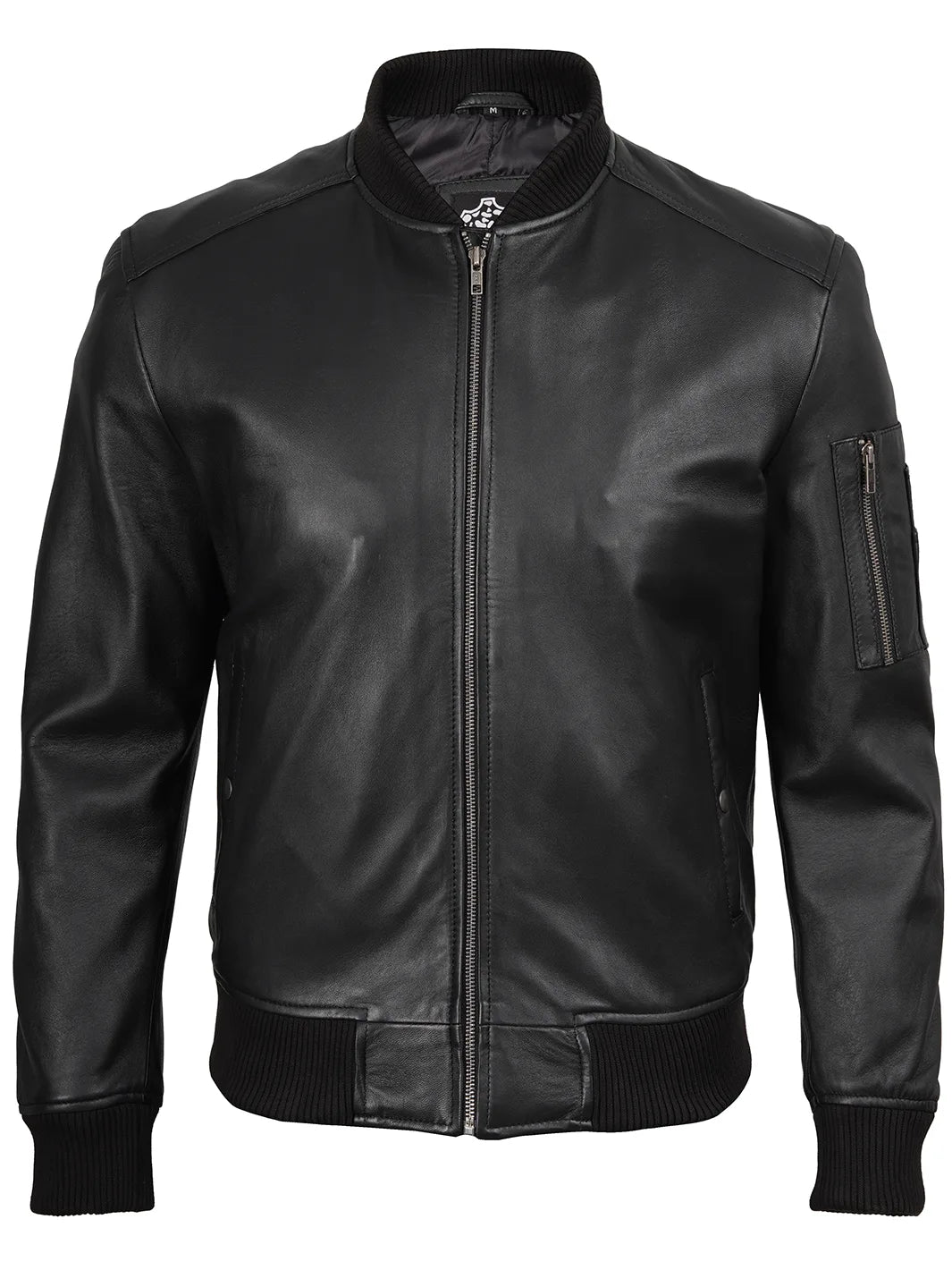 Mens Black Bomber Leather Lambskin Jacket