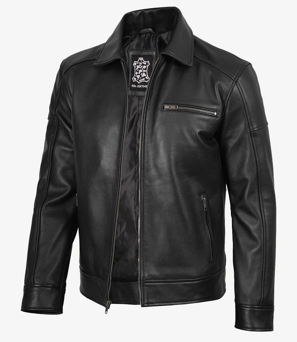 decrumnew Neville Harrington Style Men's Black Leather Jacket