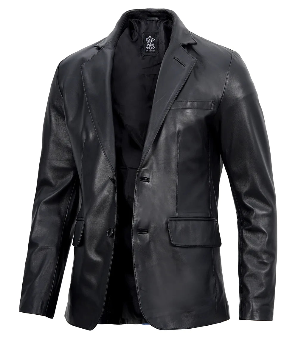 Mens Black Leather Blazer Jacket