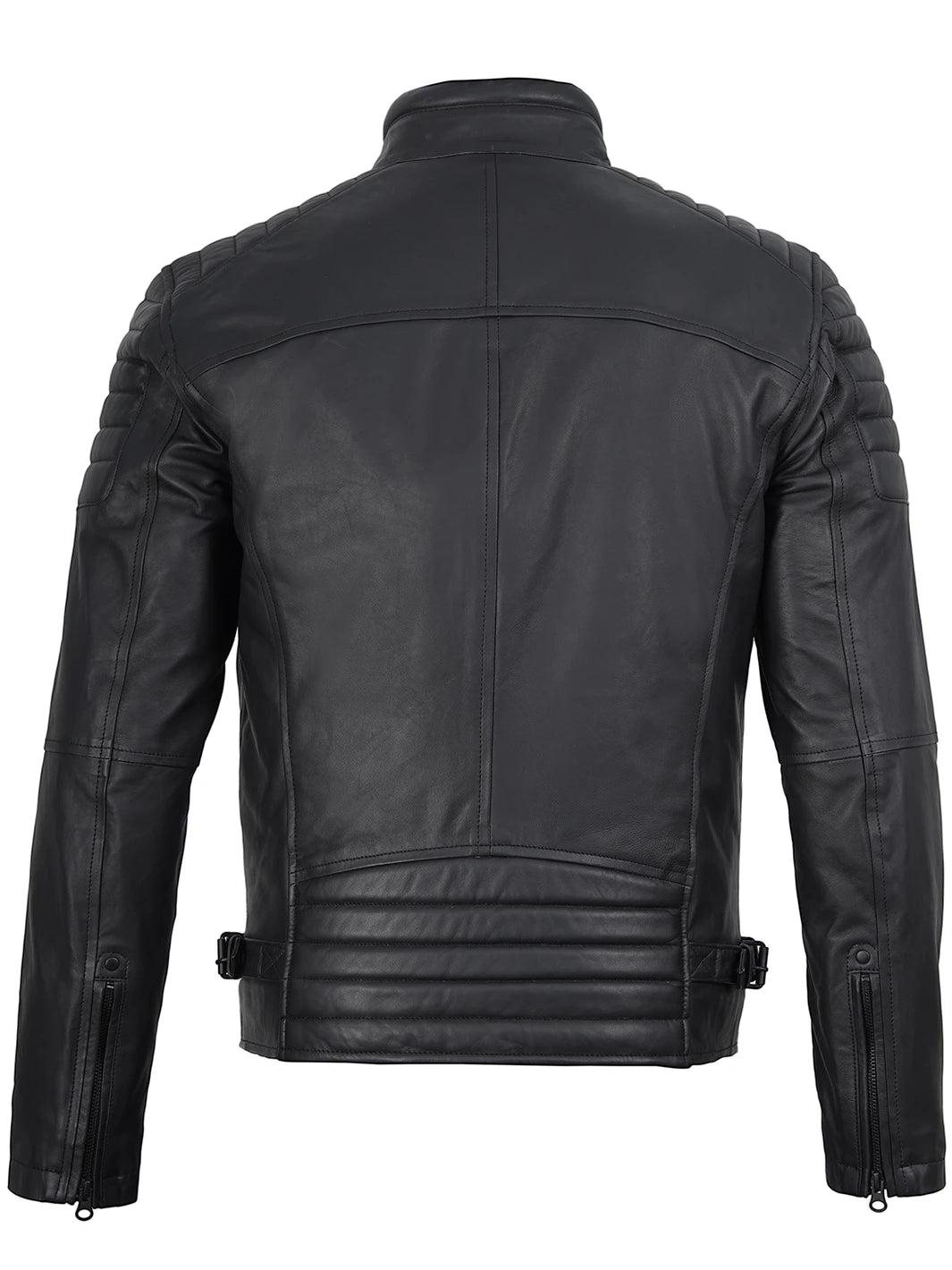 Mens Black Leather Jacket Cafe Racer