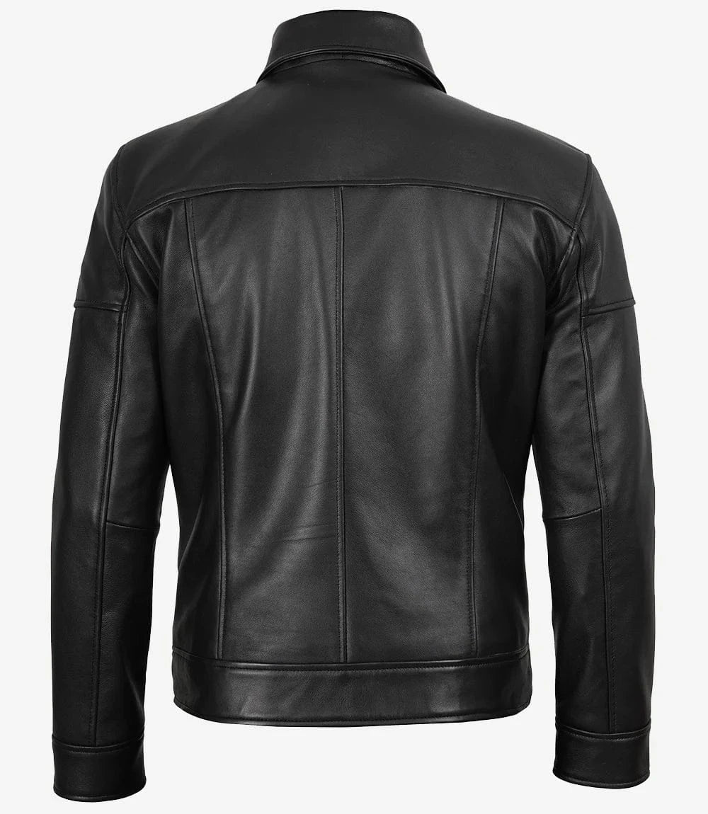 decrumnew Neville Harrington Style Men's Black Leather Jacket