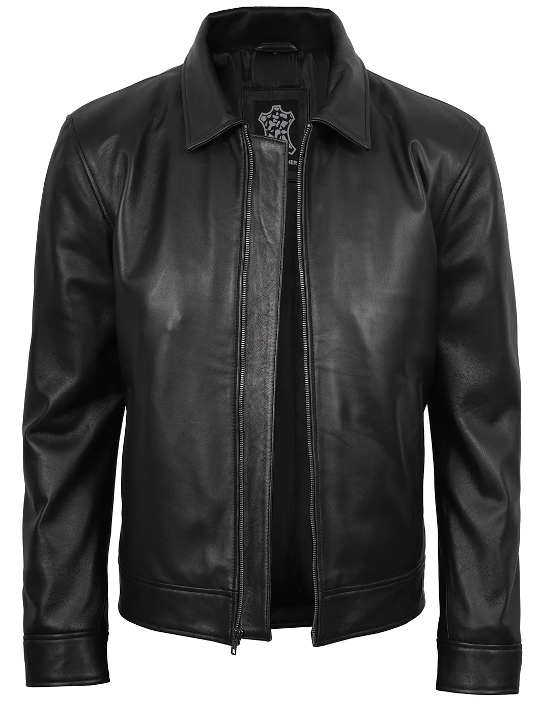 Mens Black Leather Jacket Shirt Collar Style