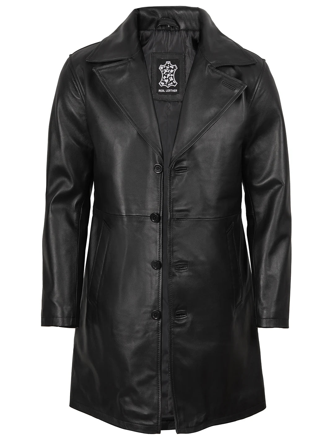 Mens Black Real Leather Car Coat 
