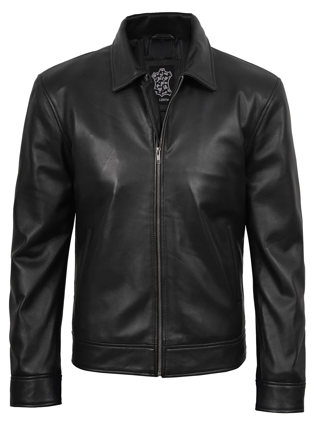Mens Black Real Leather Jacket Harrington