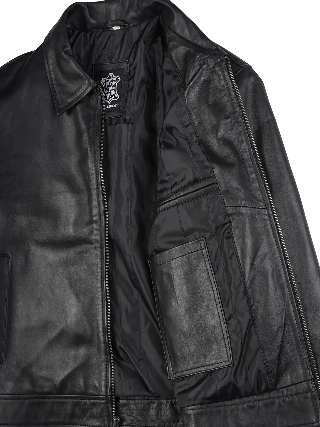 Mens Black Vintage Shirt Collar Leather Jacket