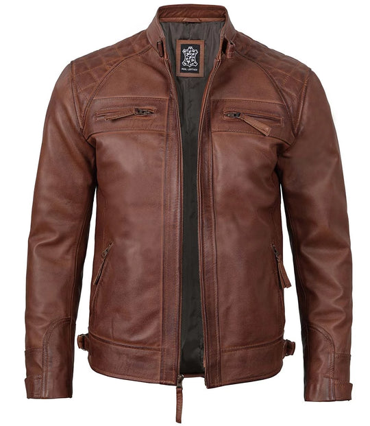 Mens Brown Biker Leather  Jacket