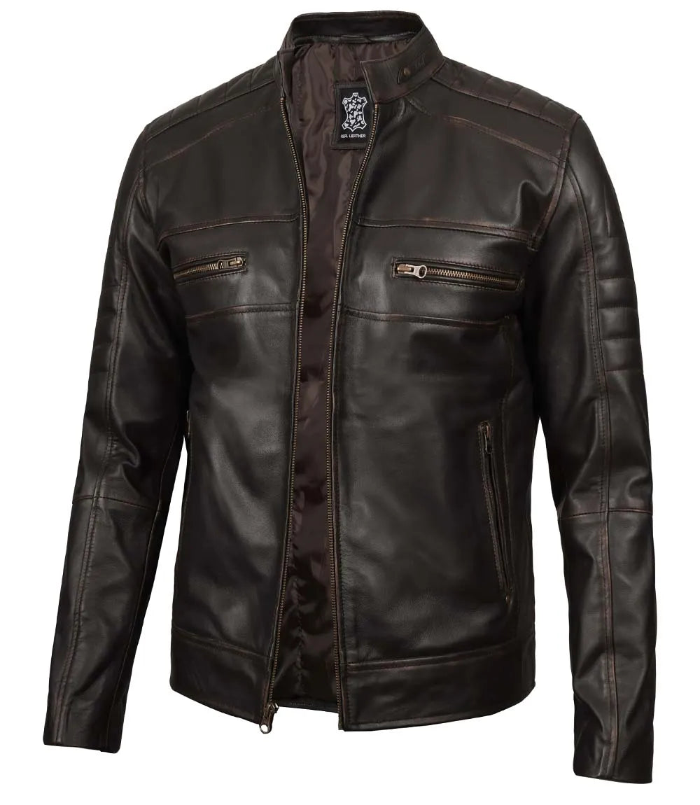 Mens Brown Rub off Leather Jacket
