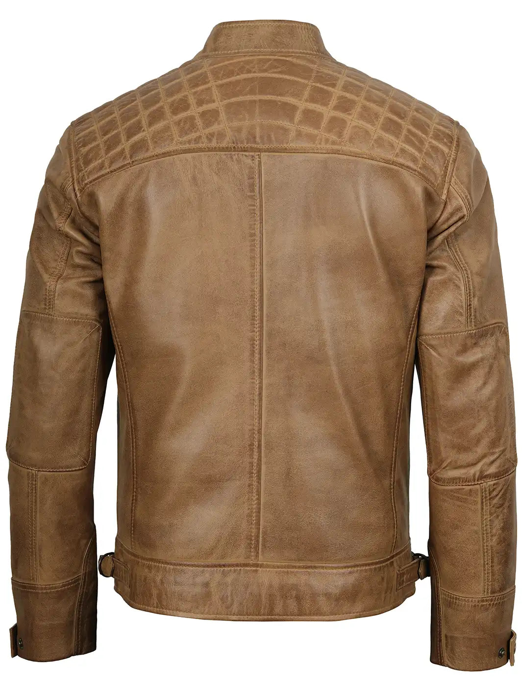 Mens Camel Brown Cafe Racer Style Leather Jacket
